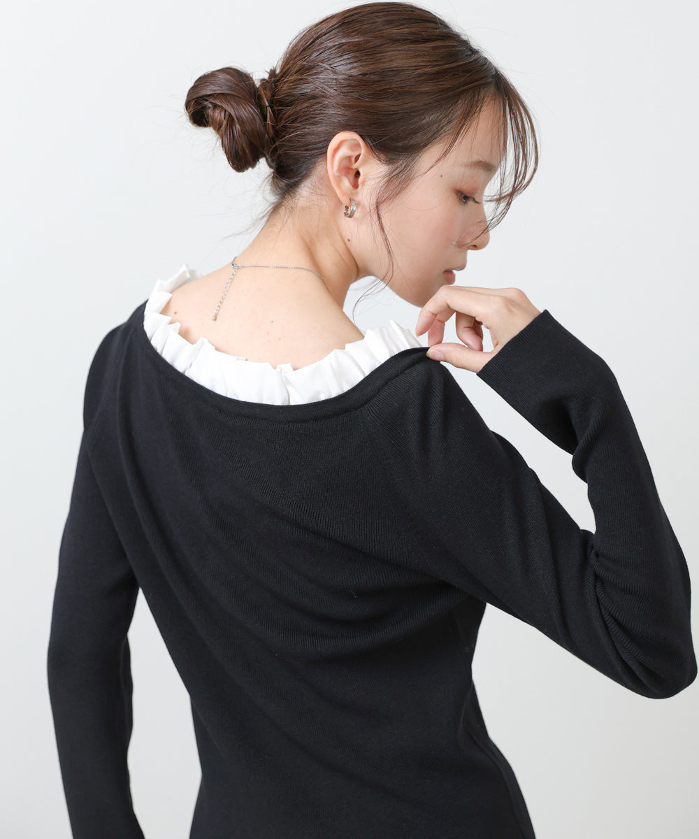 衿フリルニットトップス