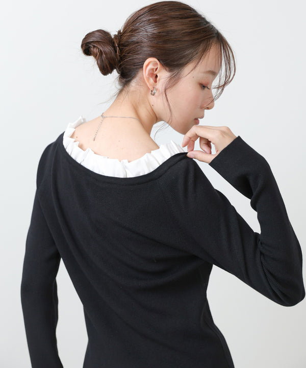 衿フリルニットトップス
