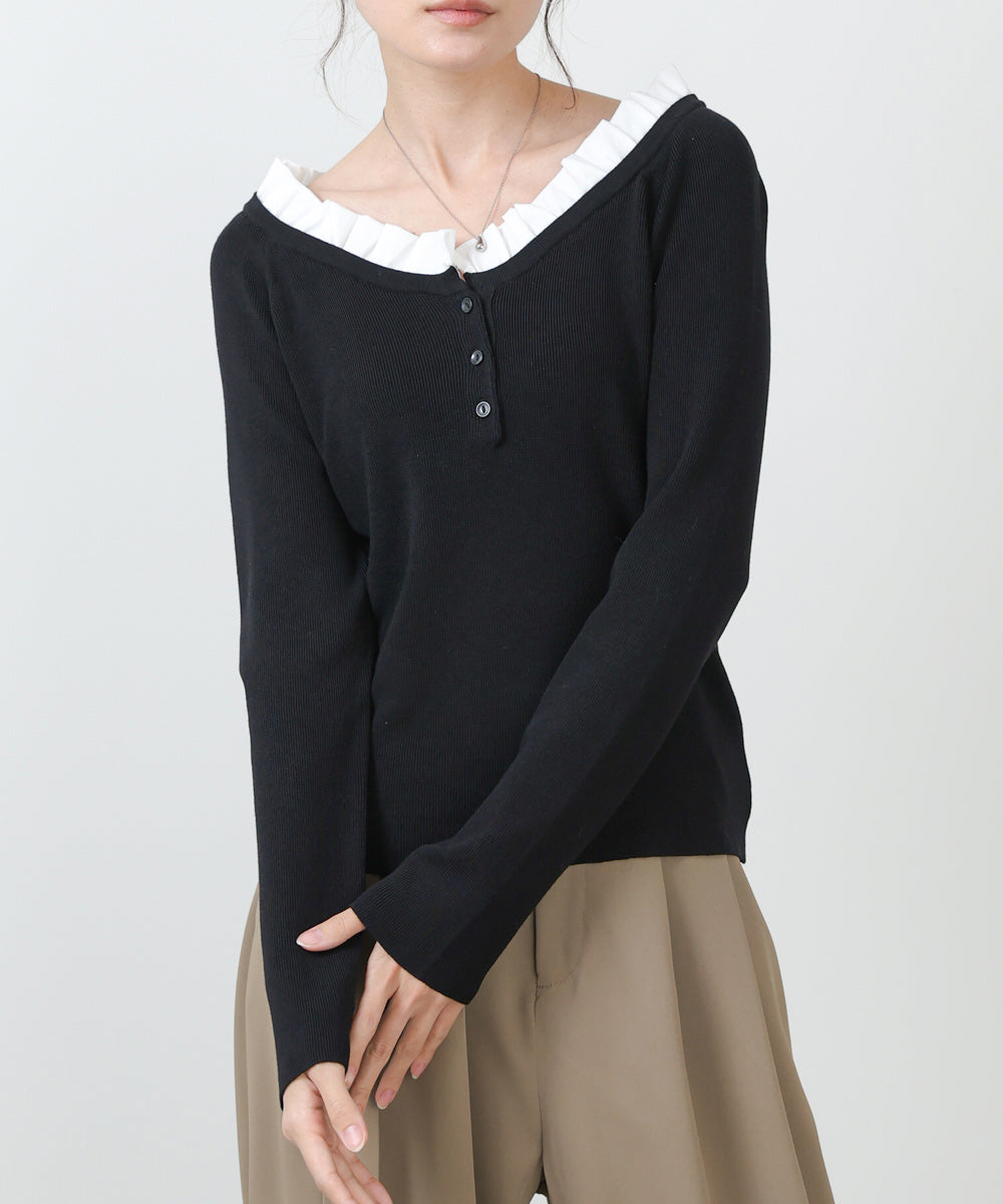衿フリルニットトップス