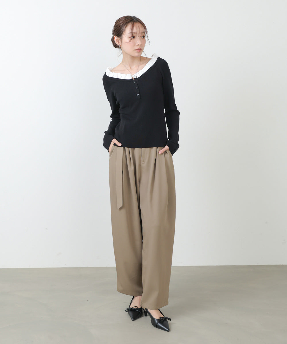 衿フリルニットトップス