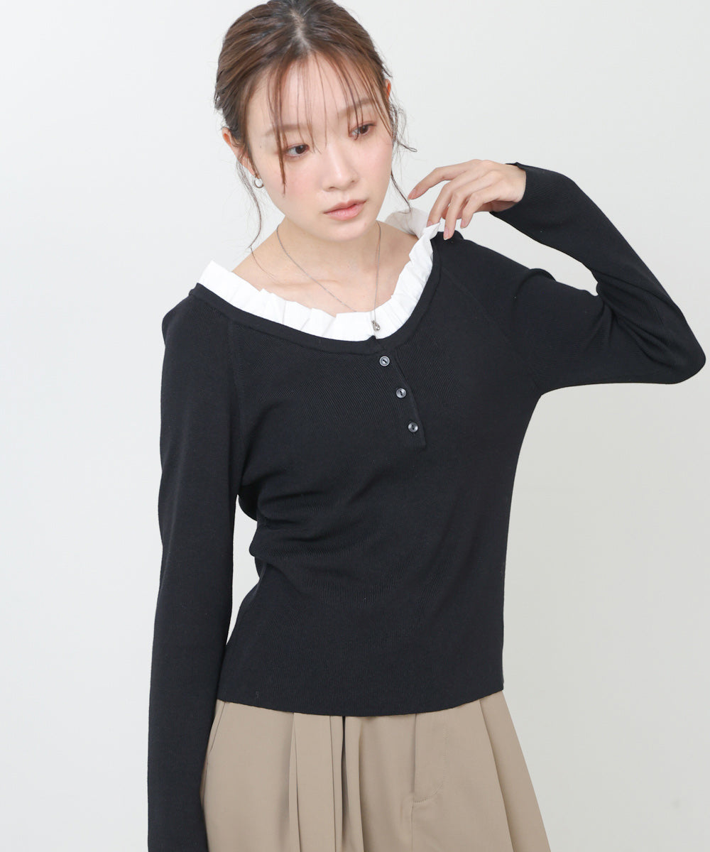 衿フリルニットトップス