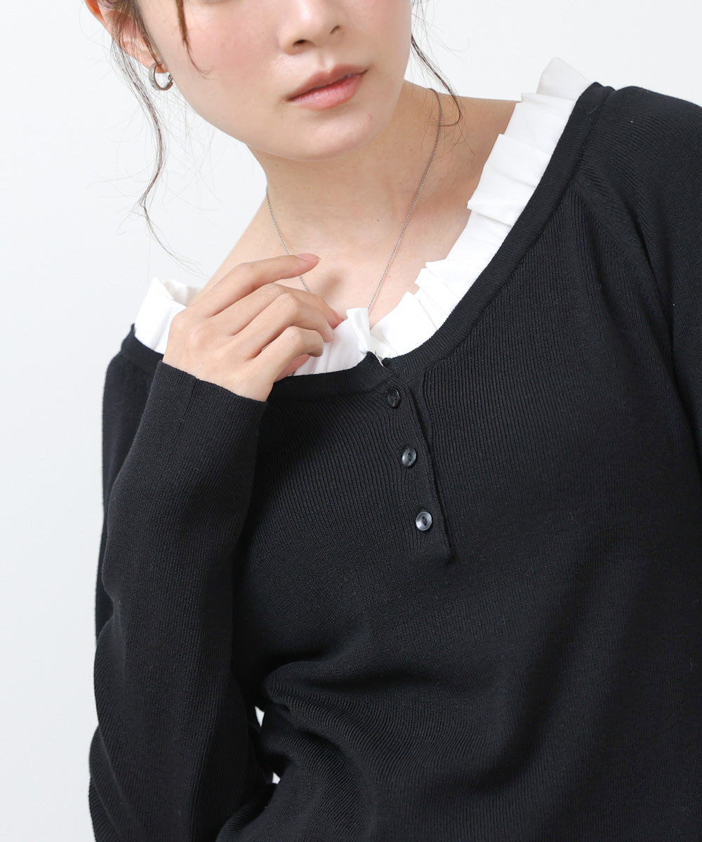 衿フリルニットトップス