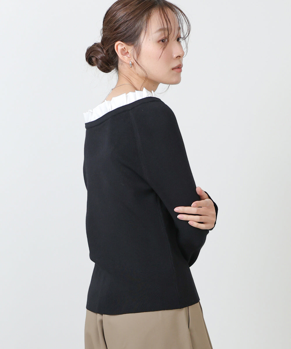 衿フリルニットトップス