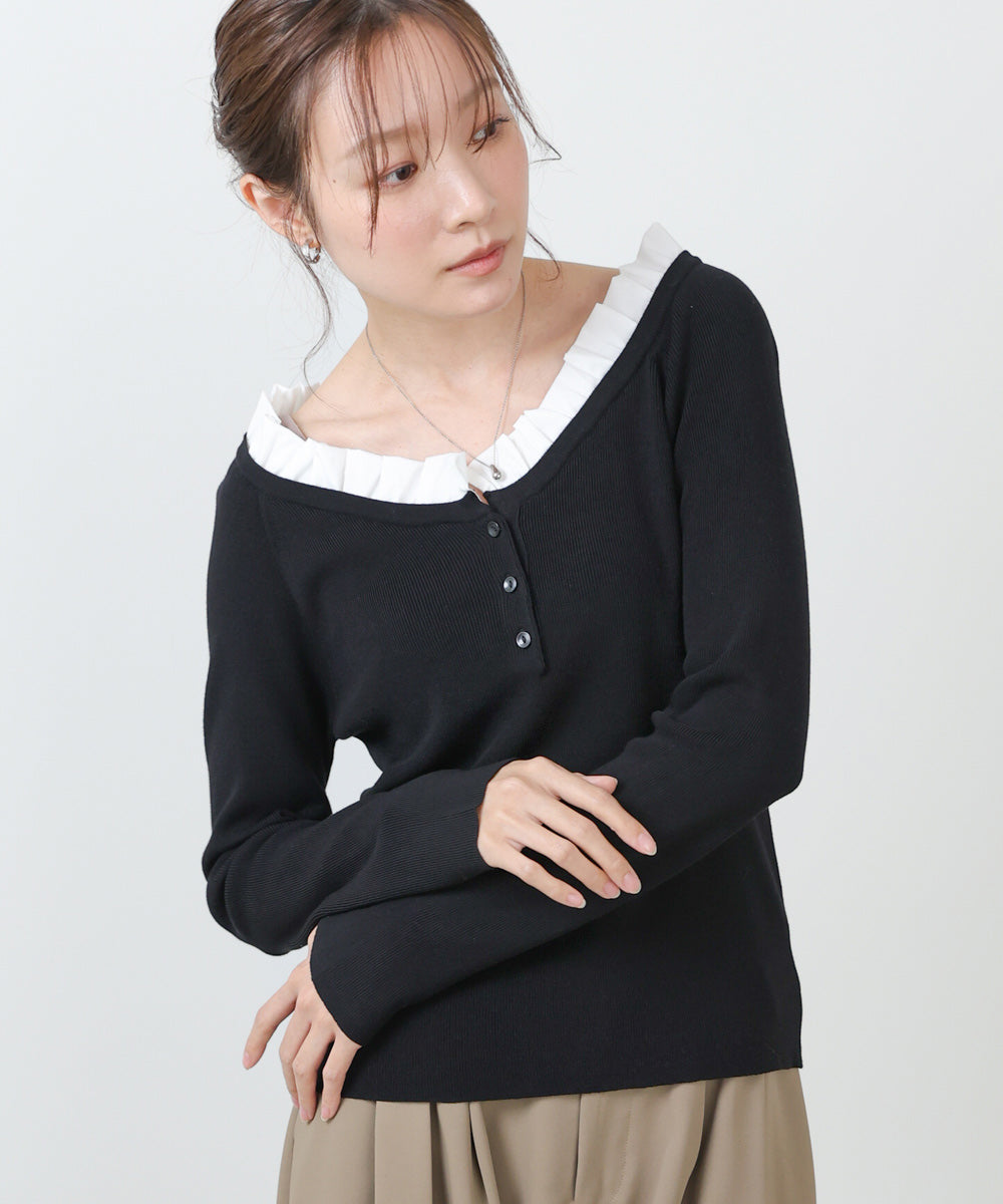 衿フリルニットトップス