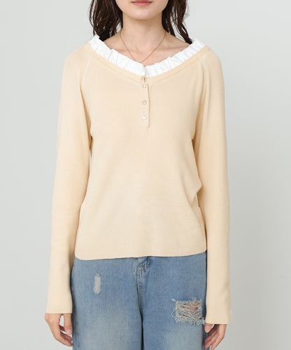 衿フリルニットトップス