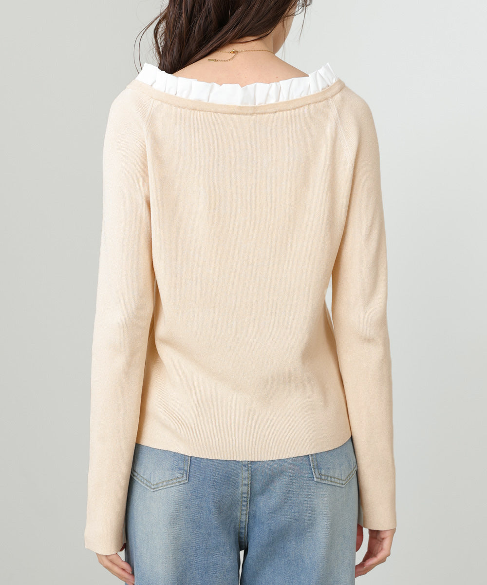 衿フリルニットトップス