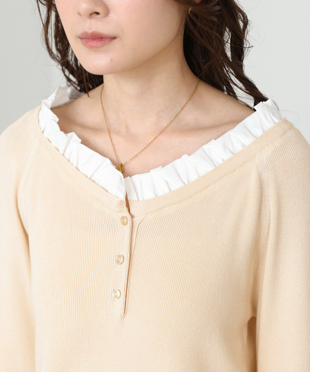 衿フリルニットトップス