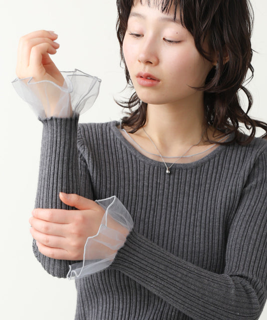 フリル切替リブニットトップス