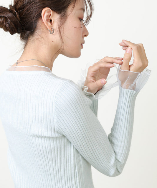 フリル切替リブニットトップス