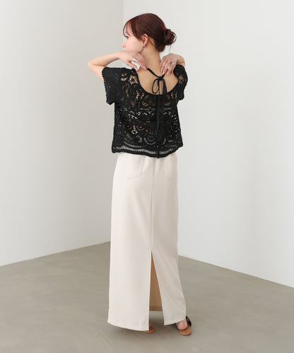 クロシェ半袖トップス