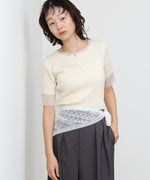シアー使い5分袖リブニットトップス