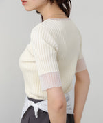 シアー使い5分袖リブニットトップス