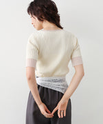 シアー使い5分袖リブニットトップス