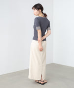 シアー使い5分袖リブニットトップス