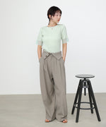 シアー使い5分袖リブニットトップス