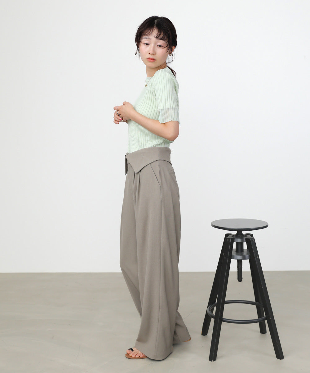 シアー使い5分袖リブニットトップス