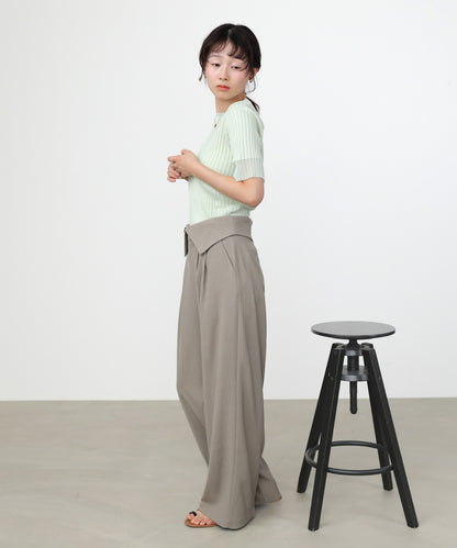 シアー使い5分袖リブニットトップス