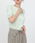 シアー使い5分袖リブニットトップス