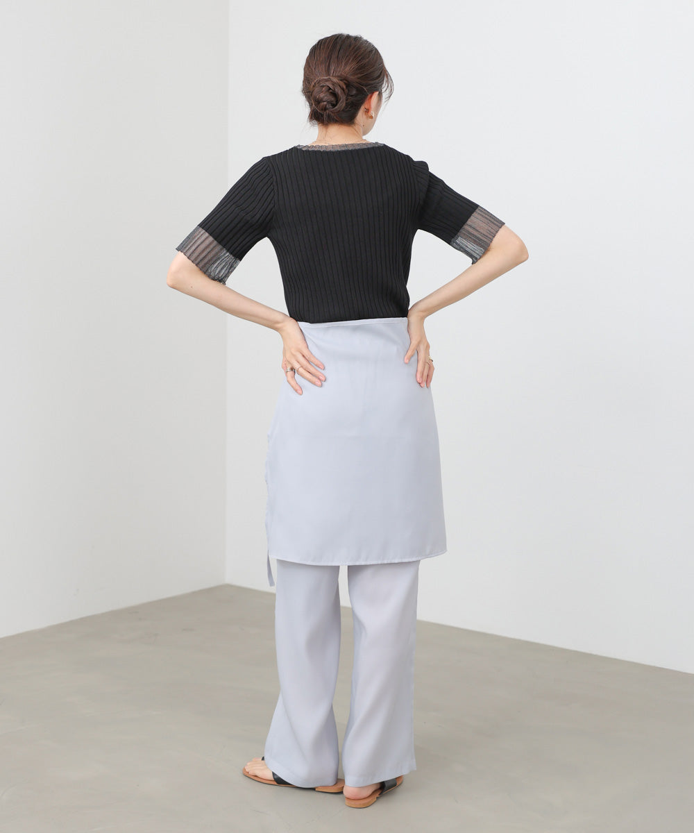 シアー使い5分袖リブニットトップス