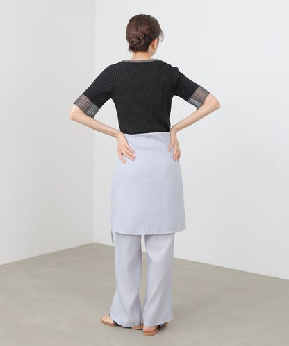 シアー使い5分袖リブニットトップス