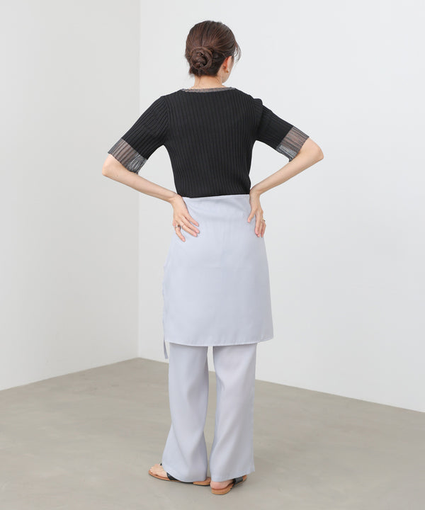 シアー使い5分袖リブニットトップス