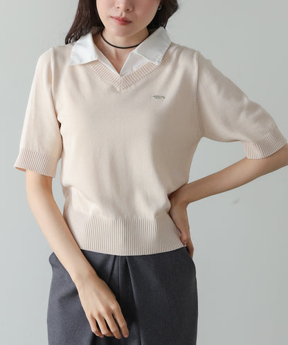 シャツレイヤードライクニットトップス