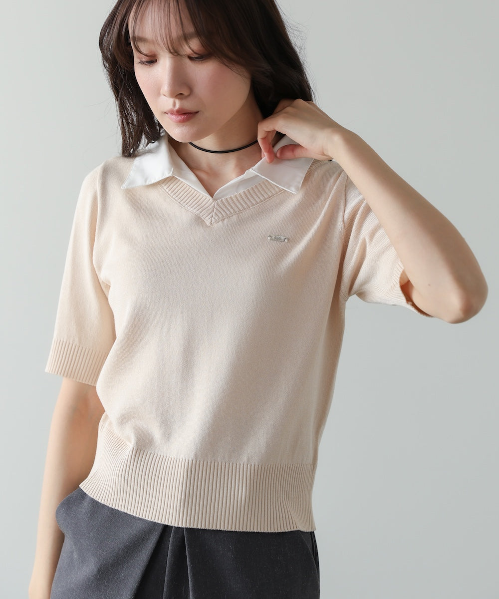 シャツレイヤードライクニットトップス