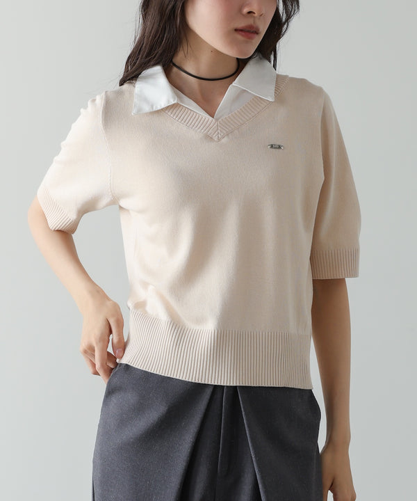 シャツレイヤードライクニットトップス