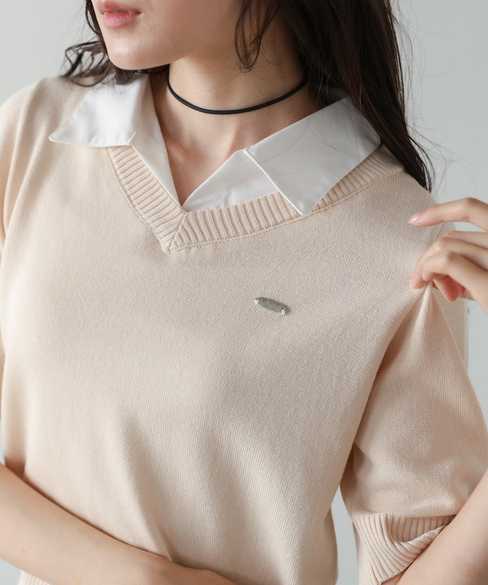 シャツレイヤードライクニットトップス