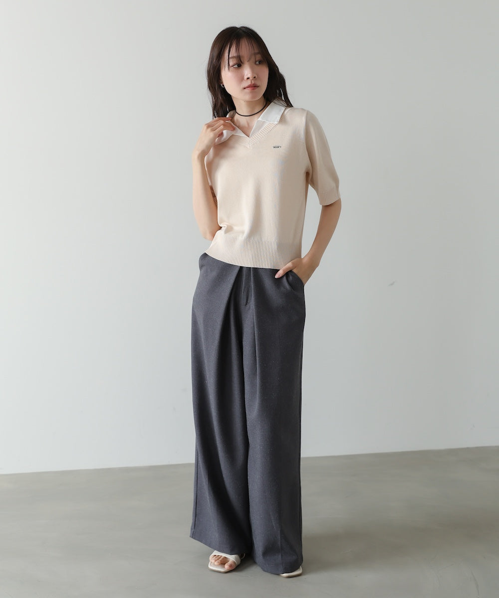 シャツレイヤードライクニットトップス