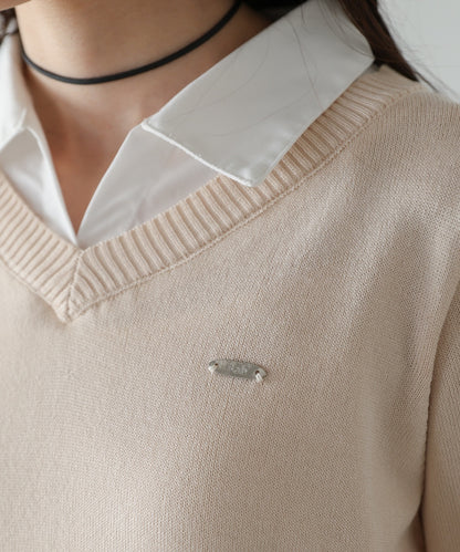 シャツレイヤードライクニットトップス