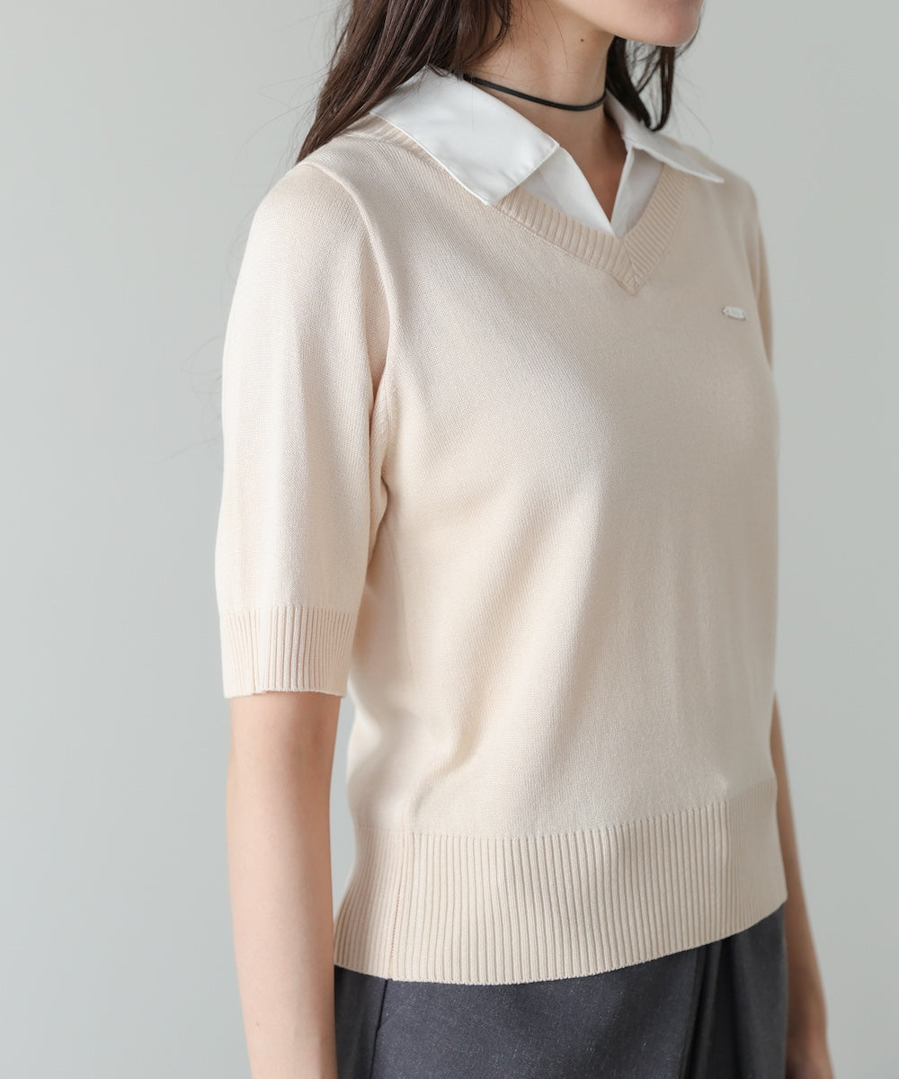 シャツレイヤードライクニットトップス