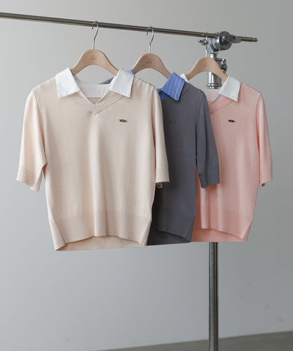 シャツレイヤードライクニットトップス