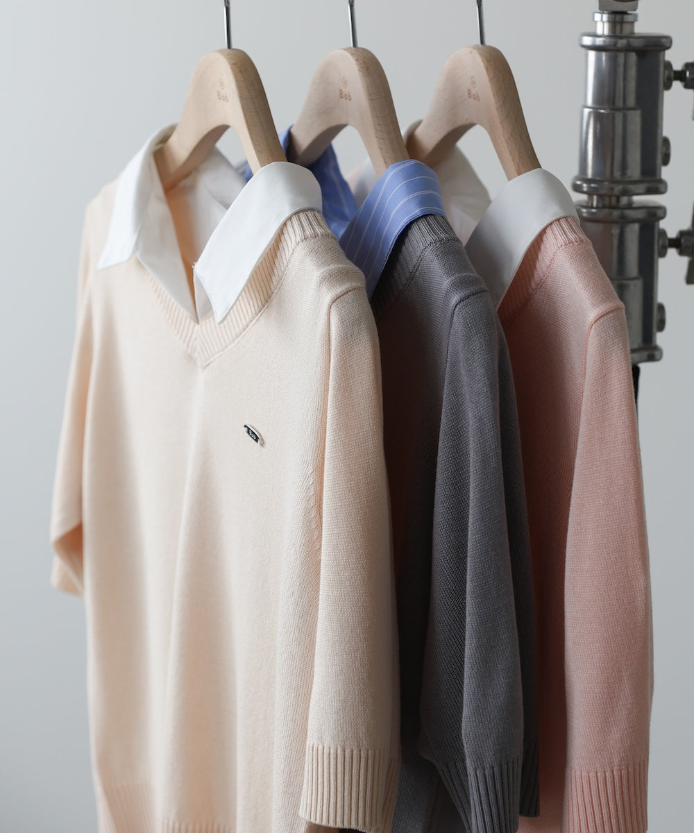 シャツレイヤードライクニットトップス