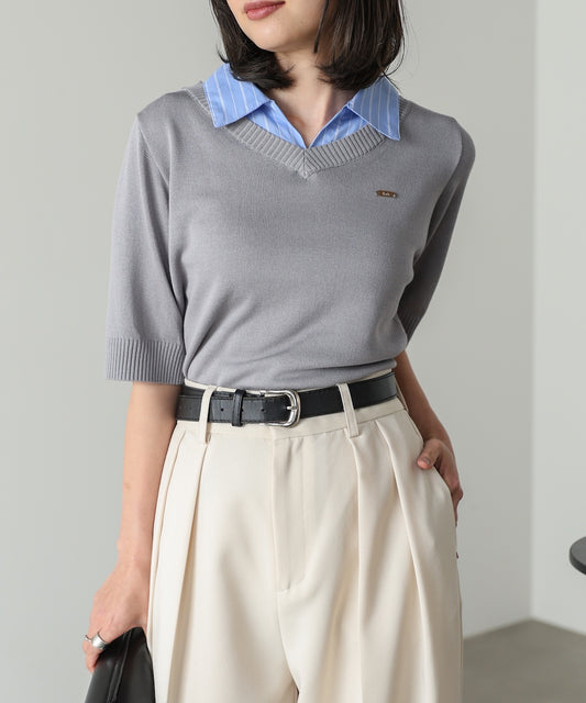 シャツレイヤードライクニットトップス