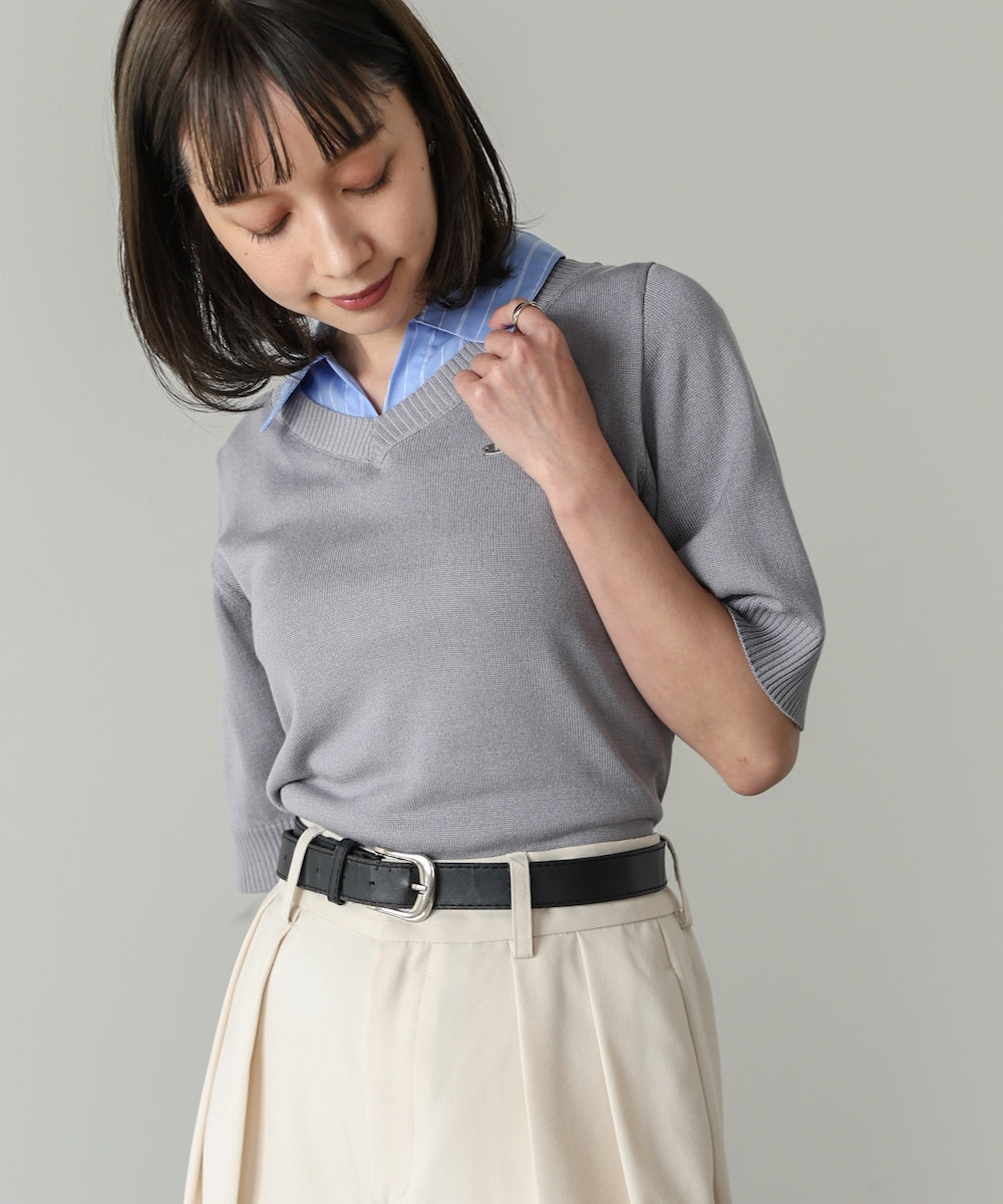 シャツレイヤードライクニットトップス