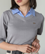 シャツレイヤードライクニットトップス