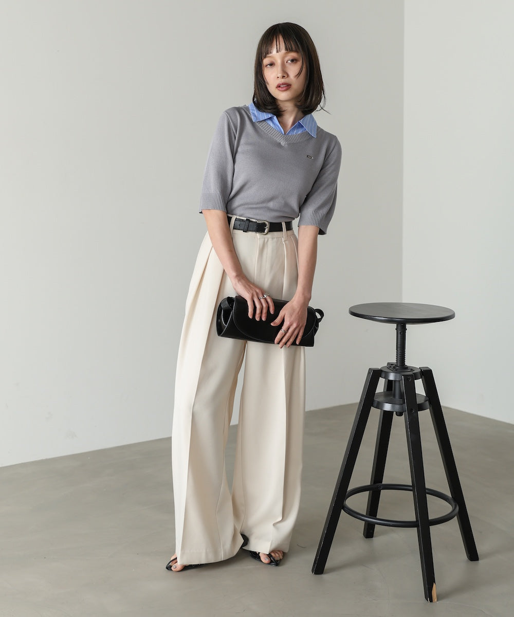 シャツレイヤードライクニットトップス