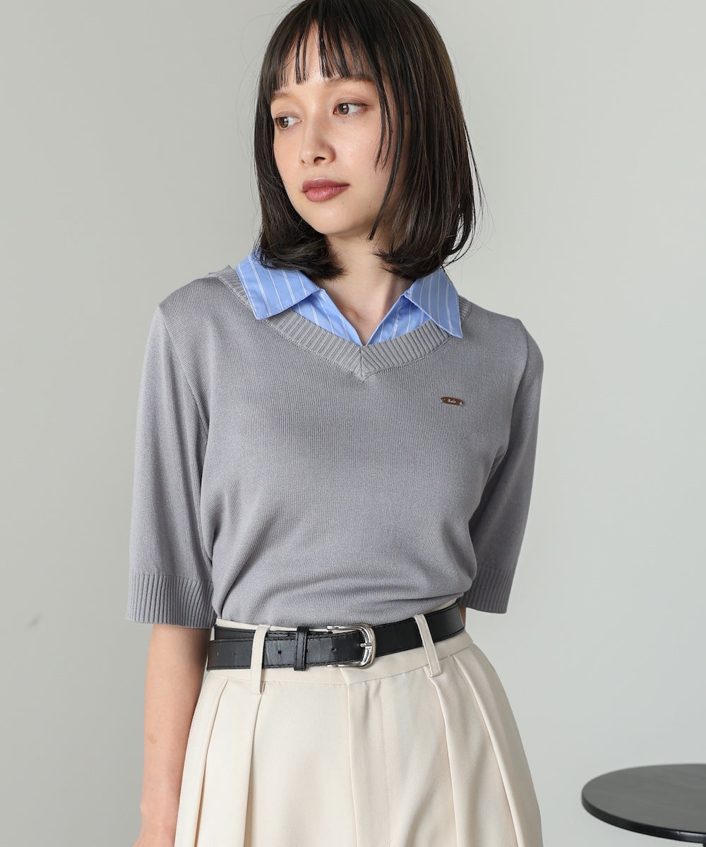 シャツレイヤードライクニットトップス