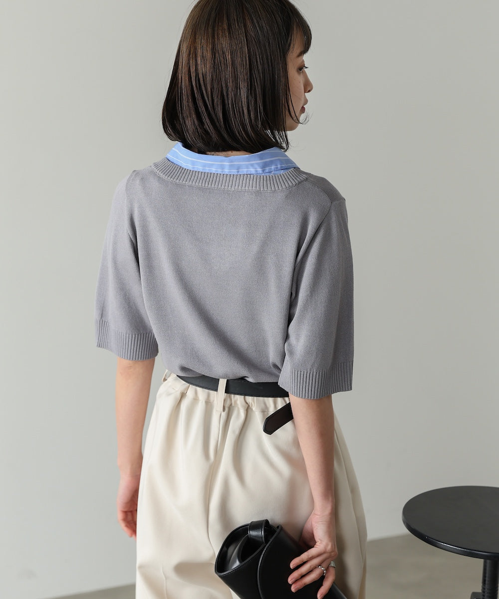 シャツレイヤードライクニットトップス