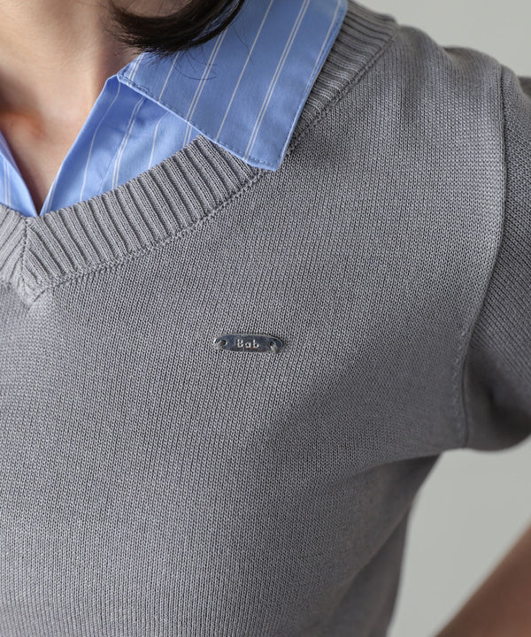 シャツレイヤードライクニットトップス