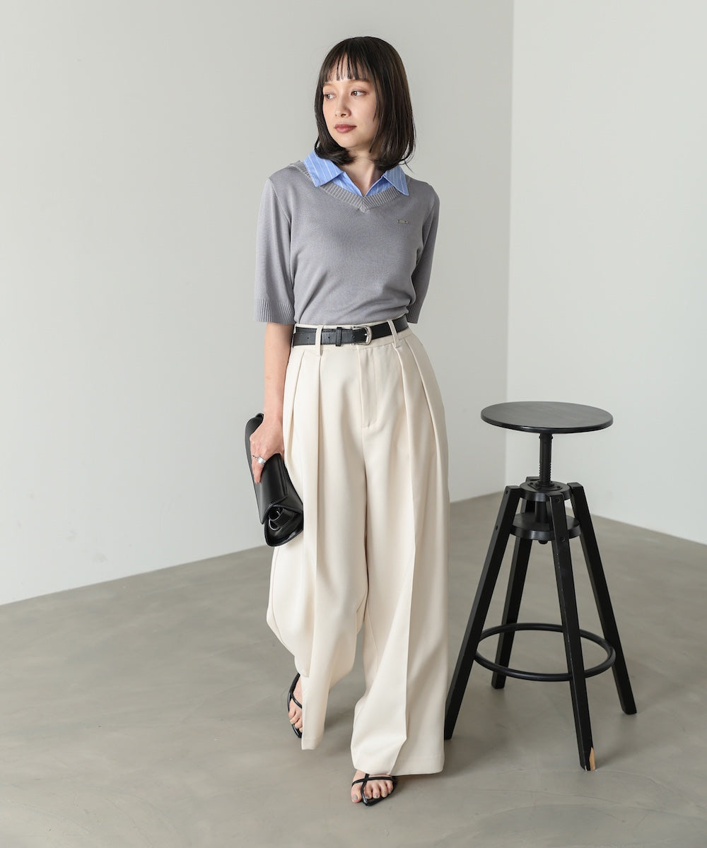 シャツレイヤードライクニットトップス