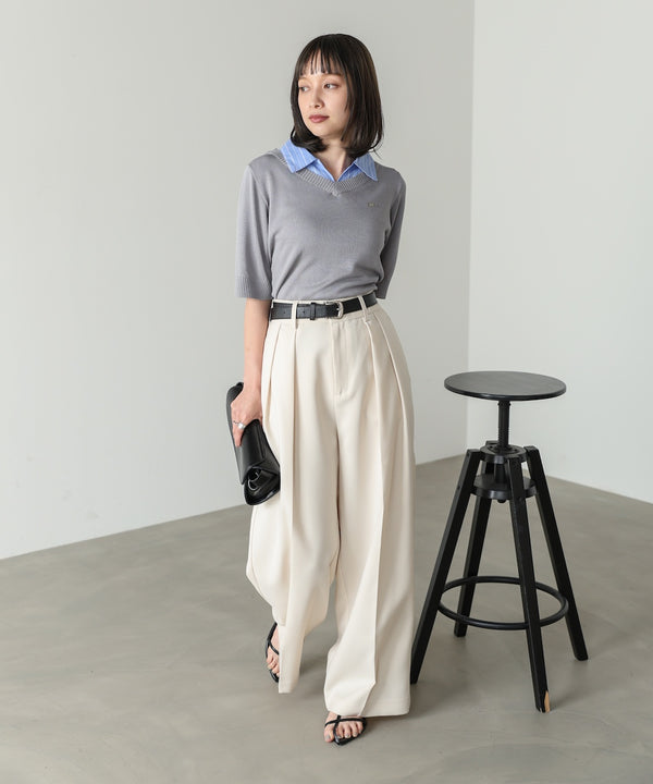 シャツレイヤードライクニットトップス