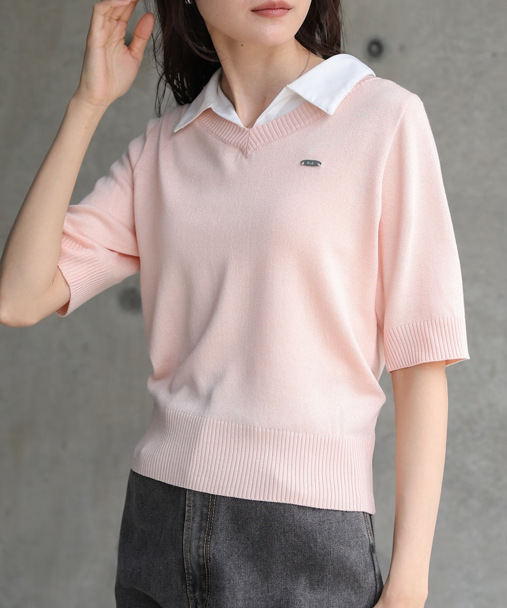 シャツレイヤードライクニットトップス