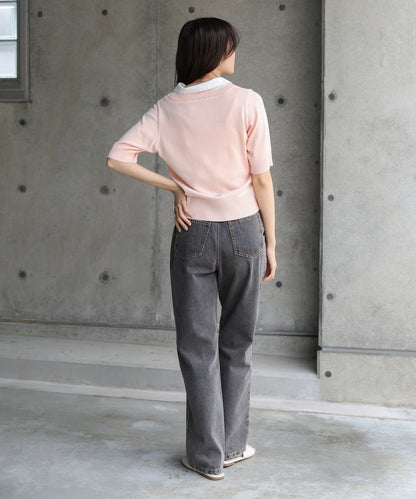 シャツレイヤードライクニットトップス