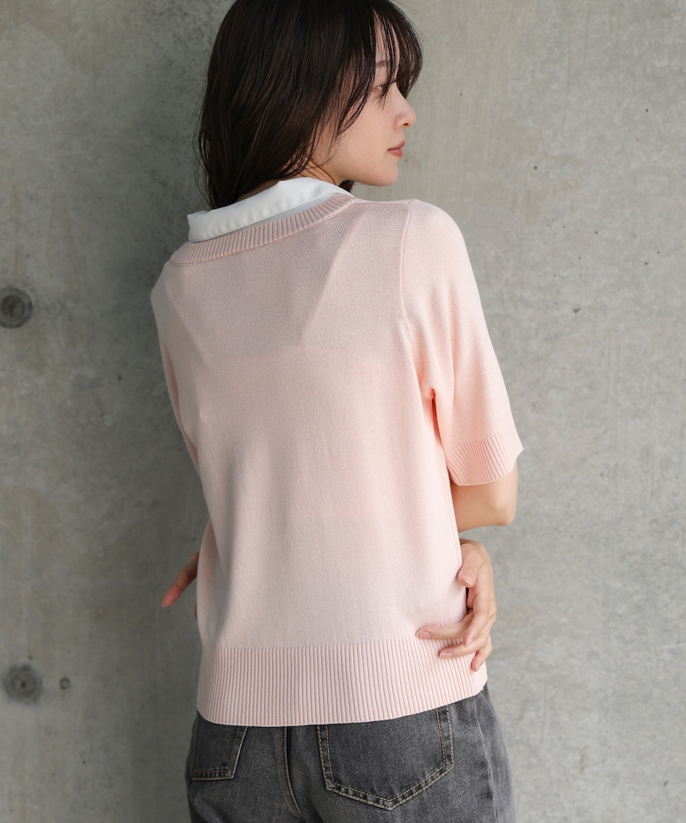 シャツレイヤードライクニットトップス