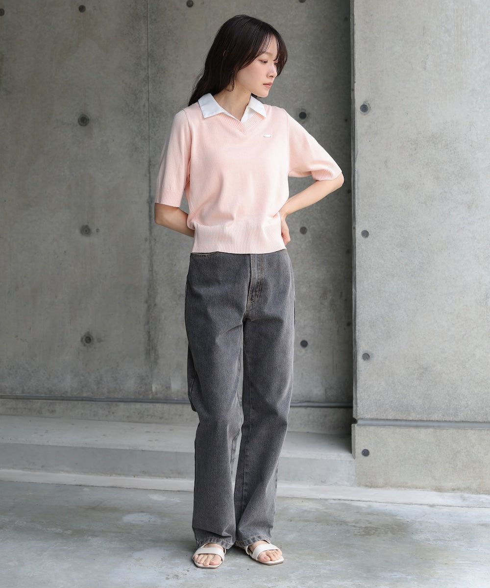 シャツレイヤードライクニットトップス