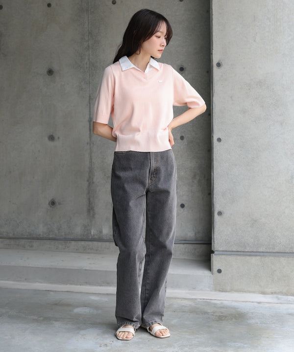 シャツレイヤードライクニットトップス