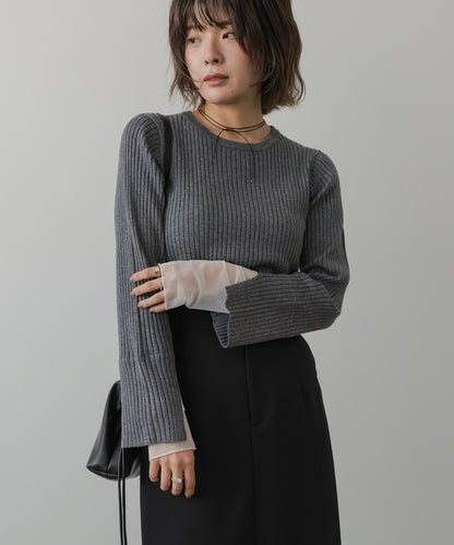 ◆発売前◆【クルーネック】チュールレイヤードリブニットトップス[9/10発売]