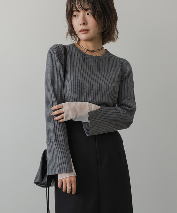 ◆発売前◆【クルーネック】チュールレイヤードリブニットトップス[9/10発売]